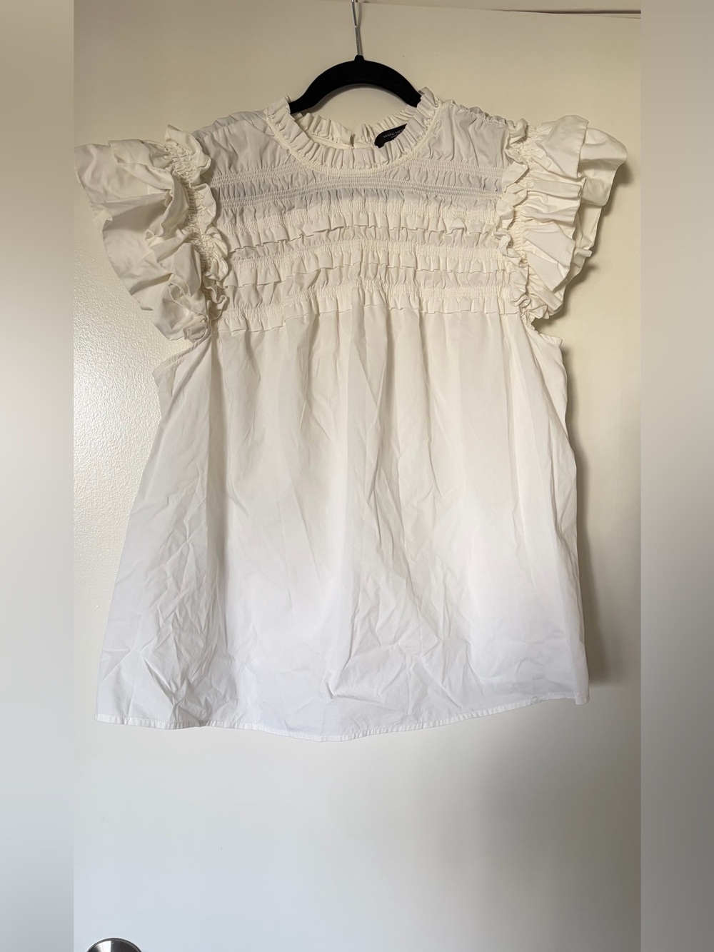 Ruffled Smocked Sleeve Blouse - White
